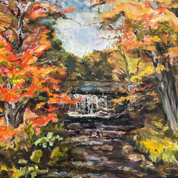 Vintage 60s Framed Fall Landscape Painting 24x20 Original Impressionist Art - Picture 7 of 14